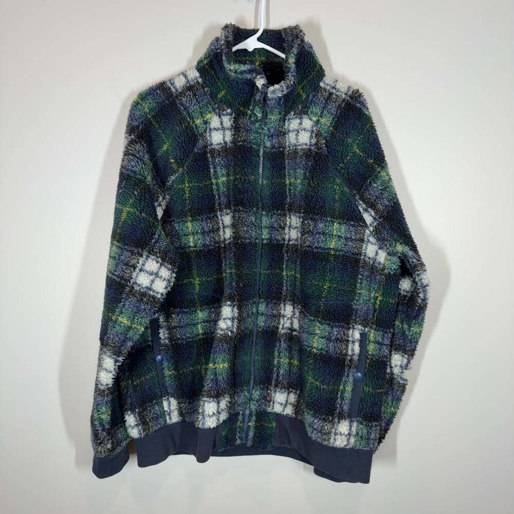J. Crew Nordic Fleece Jacket Mens Plaid Full Zip Sherpa Outdoor Size XL